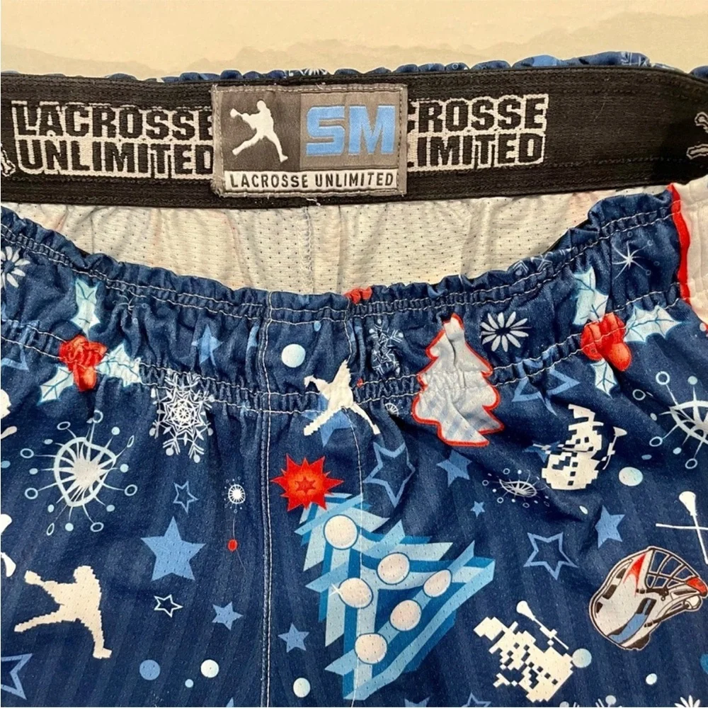 Lacrosse Unlimited Shorts Mens Small Christmas Lax Blue Stars Snowflakes Winter